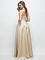 Rear View Thumbnail - Champagne Strapless Satin Drop Waist Gown with Full Skirt