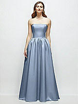 Front View Thumbnail - Cloudy Strapless Satin Drop Waist Gown with Full Skirt