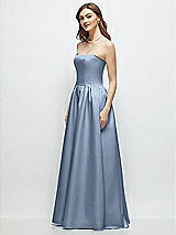 Side View Thumbnail - Cloudy Strapless Satin Drop Waist Gown with Full Skirt