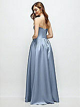 Rear View Thumbnail - Cloudy Strapless Satin Drop Waist Gown with Full Skirt