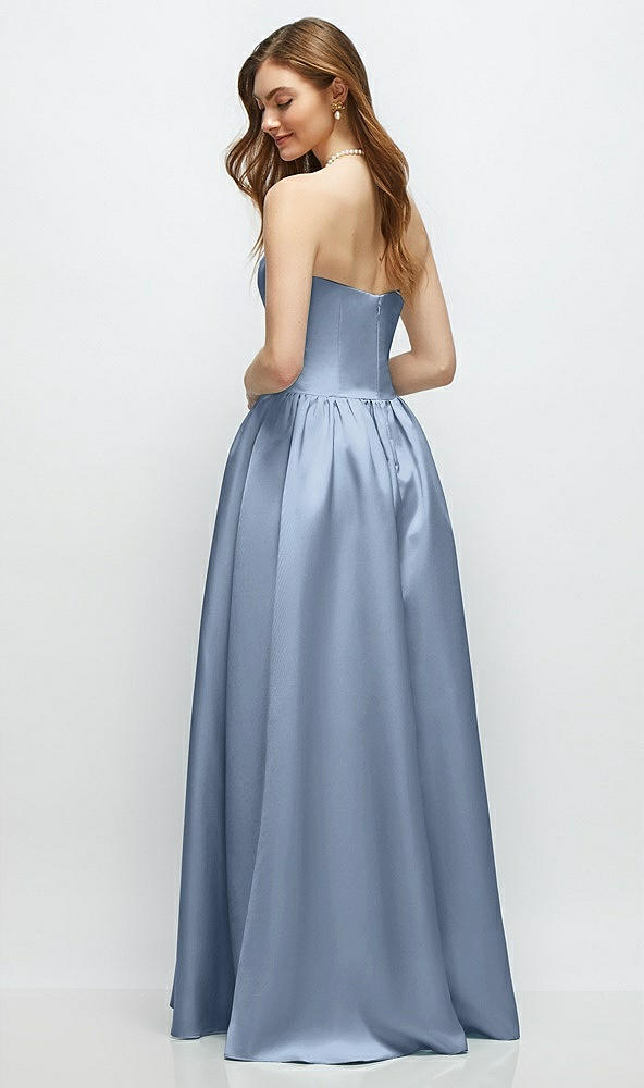 Back View - Cloudy Strapless Satin Drop Waist Gown with Full Skirt