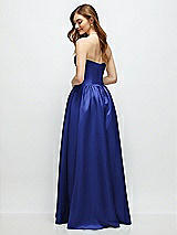 Rear View Thumbnail - Cobalt Blue Strapless Satin Drop Waist Gown with Full Skirt