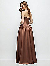 Rear View Thumbnail - Cognac Strapless Satin Drop Waist Gown with Full Skirt