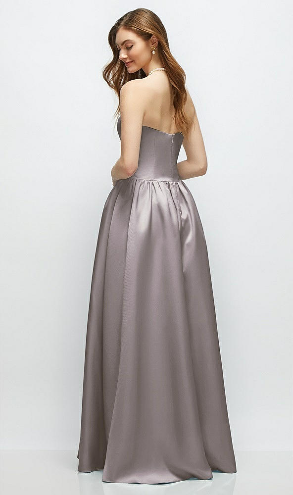 Back View - Cashmere Gray Strapless Satin Drop Waist Gown with Full Skirt