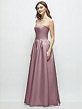 Side View Thumbnail - Dusty Rose Strapless Satin Drop Waist Gown with Full Skirt