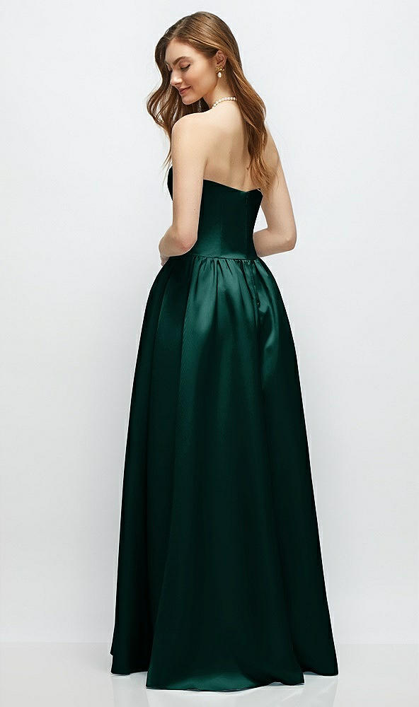 Back View - Evergreen Strapless Satin Drop Waist Gown with Full Skirt