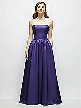 Front View Thumbnail - Grape Strapless Satin Drop Waist Gown with Full Skirt