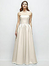 Front View Thumbnail - Ivory Strapless Satin Drop Waist Gown with Full Skirt