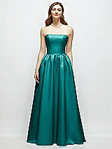 Front View Thumbnail - Jade Strapless Satin Drop Waist Gown with Full Skirt