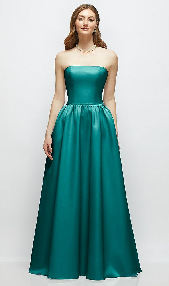 Front View - Jade Strapless Satin Drop Waist Gown with Full Skirt