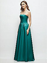 Side View Thumbnail - Jade Strapless Satin Drop Waist Gown with Full Skirt