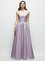 Front View Thumbnail - Lilac Haze Strapless Satin Drop Waist Gown with Full Skirt