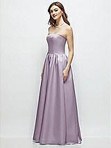 Side View Thumbnail - Lilac Haze Strapless Satin Drop Waist Gown with Full Skirt