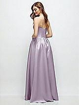 Rear View Thumbnail - Lilac Haze Strapless Satin Drop Waist Gown with Full Skirt