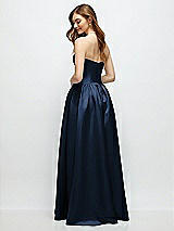 Rear View Thumbnail - Midnight Navy Strapless Satin Drop Waist Gown with Full Skirt