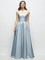 Front View Thumbnail - Mist Strapless Satin Drop Waist Gown with Full Skirt