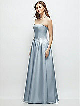 Side View Thumbnail - Mist Strapless Satin Drop Waist Gown with Full Skirt