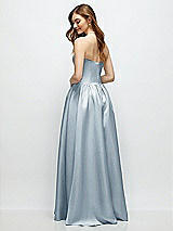 Rear View Thumbnail - Mist Strapless Satin Drop Waist Gown with Full Skirt