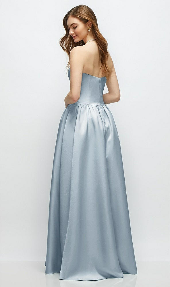 Back View - Mist Strapless Satin Drop Waist Gown with Full Skirt