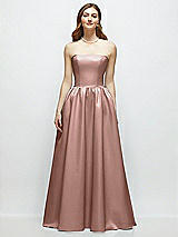 Front View Thumbnail - Neu Nude Strapless Satin Drop Waist Gown with Full Skirt