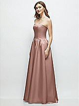 Side View Thumbnail - Neu Nude Strapless Satin Drop Waist Gown with Full Skirt