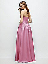 Rear View Thumbnail - Powder Pink Strapless Satin Drop Waist Gown with Full Skirt