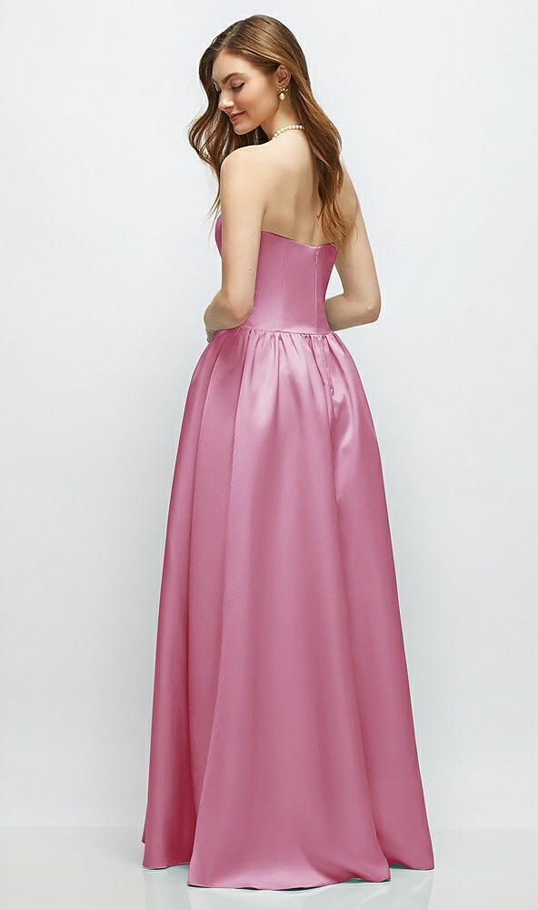 Back View - Powder Pink Strapless Satin Drop Waist Gown with Full Skirt