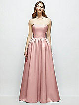 Front View Thumbnail - Rose Strapless Satin Drop Waist Gown with Full Skirt