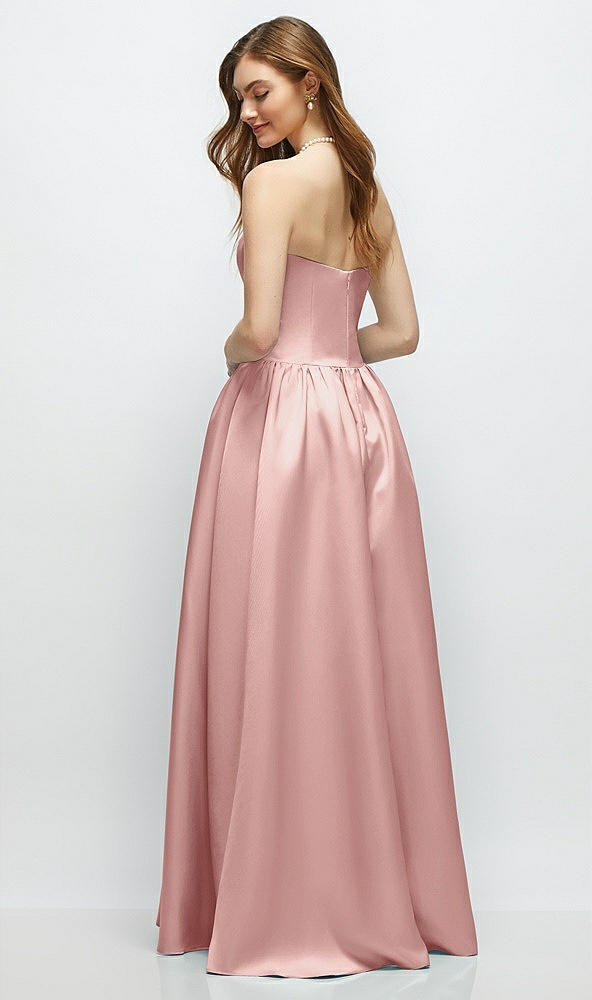 Back View - Rose Strapless Satin Drop Waist Gown with Full Skirt