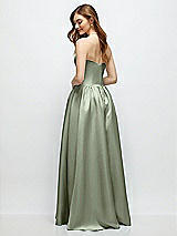 Rear View Thumbnail - Sage Strapless Satin Drop Waist Gown with Full Skirt