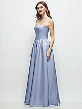 Side View Thumbnail - Sky Blue Strapless Satin Drop Waist Gown with Full Skirt