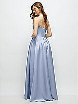 Rear View Thumbnail - Sky Blue Strapless Satin Drop Waist Gown with Full Skirt