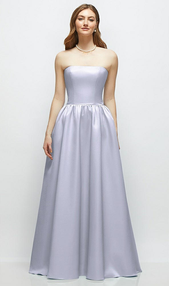 Front View - Silver Dove Strapless Satin Drop Waist Gown with Full Skirt