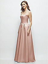 Side View Thumbnail - Toasted Sugar Strapless Satin Drop Waist Gown with Full Skirt