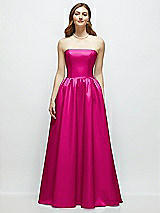 Front View Thumbnail - Think Pink Strapless Satin Drop Waist Gown with Full Skirt