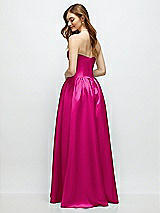 Rear View Thumbnail - Think Pink Strapless Satin Drop Waist Gown with Full Skirt