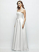 Side View Thumbnail - White Strapless Satin Drop Waist Gown with Full Skirt