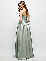 Rear View Thumbnail - Willow Green Strapless Satin Drop Waist Gown with Full Skirt