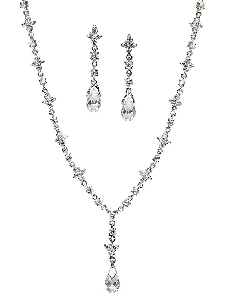 Front View - Cubic Zirconia Bridal Necklace and Drop Earring Set