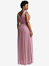 Rear View Thumbnail - Dusty Pink Sleeveless Draped Chiffon Maxi Dress with Front Slit