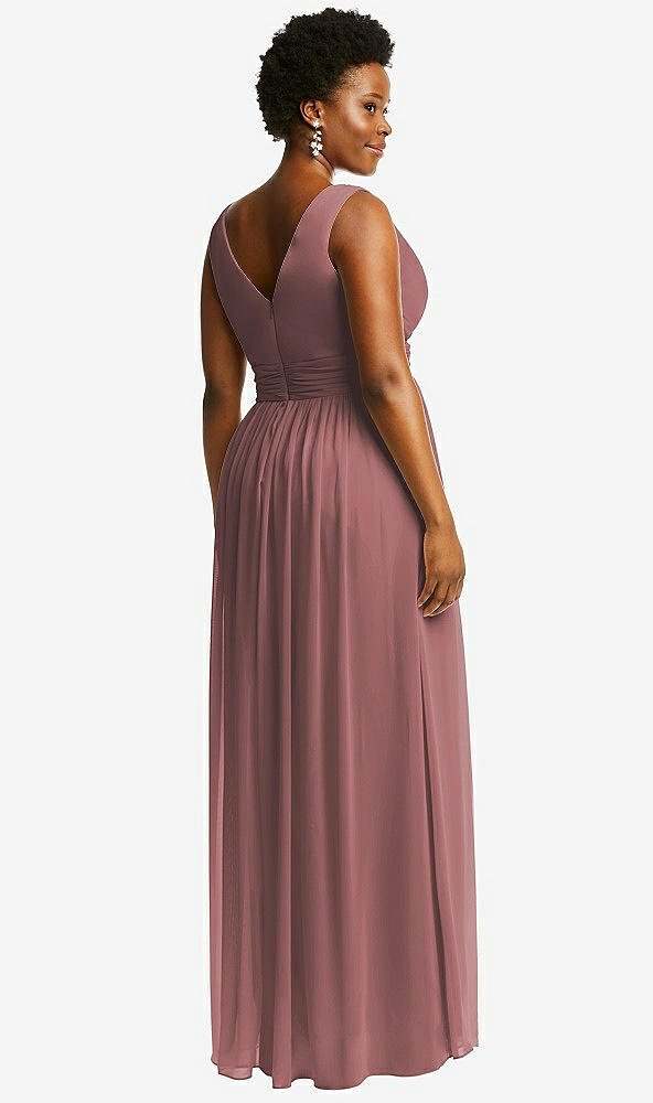 Back View - Rosewood Sleeveless Draped Chiffon Maxi Dress with Front Slit