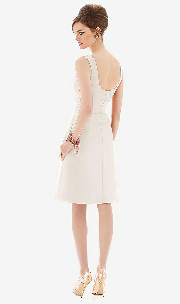 Back View - Ivory Cocktail Sleeveless Satin Twill Dress