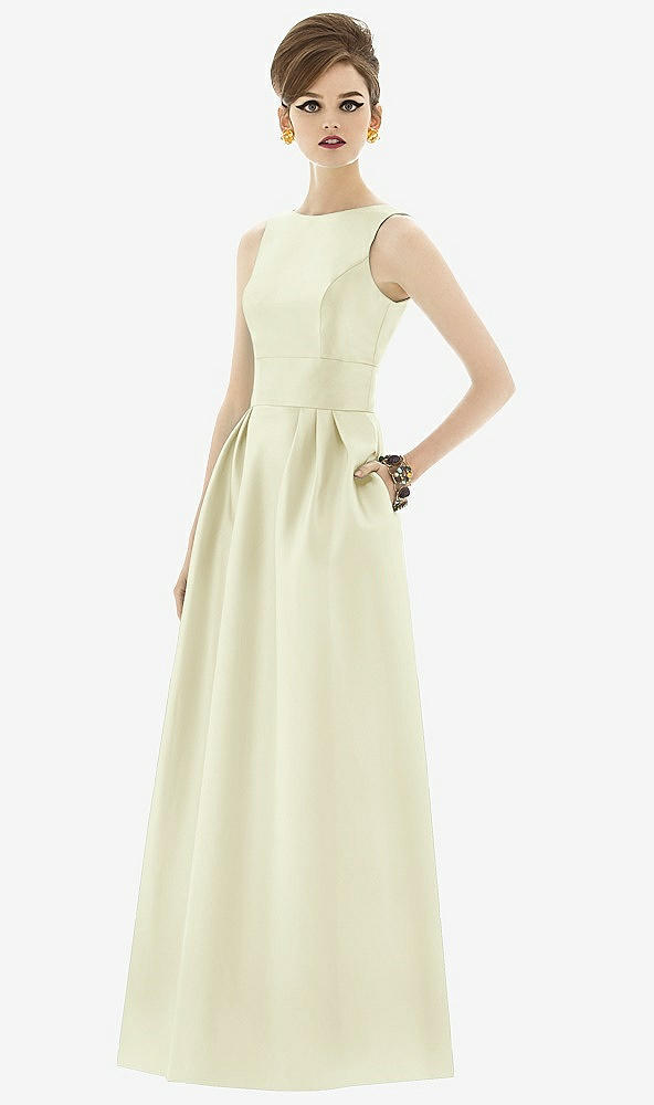 Front View - Butter Yellow Alfred Sung Open Back Satin Twill Gown D661