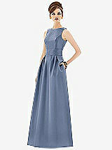 Front View Thumbnail - Larkspur Blue Alfred Sung Open Back Satin Twill Gown D661