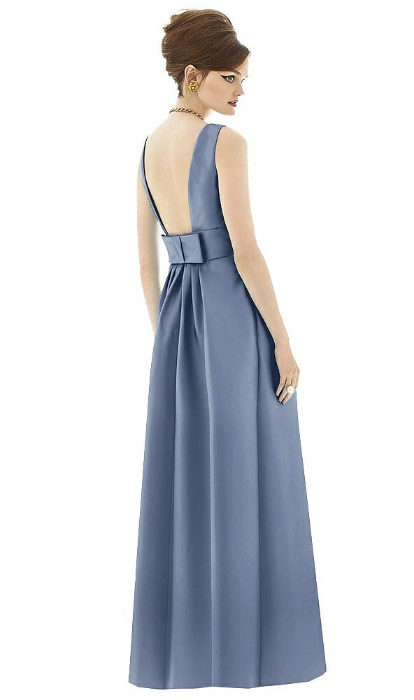 Back View - Larkspur Blue Alfred Sung Open Back Satin Twill Gown D661