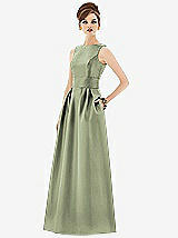 Front View Thumbnail - Sage Alfred Sung Open Back Satin Twill Gown D661