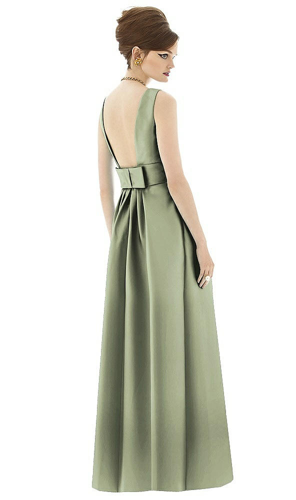 Back View - Sage Alfred Sung Open Back Satin Twill Gown D661