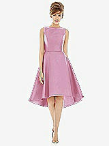 Alt View 1 Thumbnail - Powder Pink Bateau Neck Satin High Low Cocktail Dress