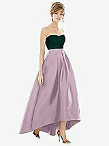 Alt View 1 Thumbnail - Suede Rose & Evergreen Strapless Satin High Low Dress with Pockets