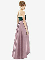 Alt View 2 Thumbnail - Dusty Rose & Evergreen Strapless Satin High Low Dress with Pockets